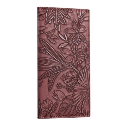 Image of CoBak Premium Leather Checkbook Cover - RFID Blocking, Classic Design, Slim & Durable - Perfect for Personal & Business Checks,Red Embossed Narcissus