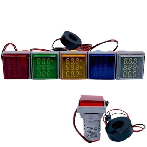 NBDUGQ Voltmètre numérique carré à LED, ampèremètre, Hertz, AC20-500 V, voyants Lumineux, Tension, Courant, fréquence, indicateur combiné, testeur(Red)