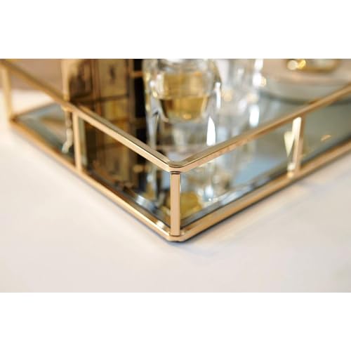 Putwo 756244665412 Tray Mirror, Gold Dresser Ornate Tray Metal Decorative Tray Jewelry Perfume Organizer Makeup Tray thumb #4