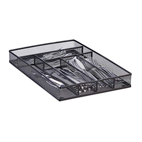 Relaxdays Range-couverts mailles acier métal boîte à couverts bac à couverts HxlxP: 5,1 x 28,6 x 40,6 cm, noir