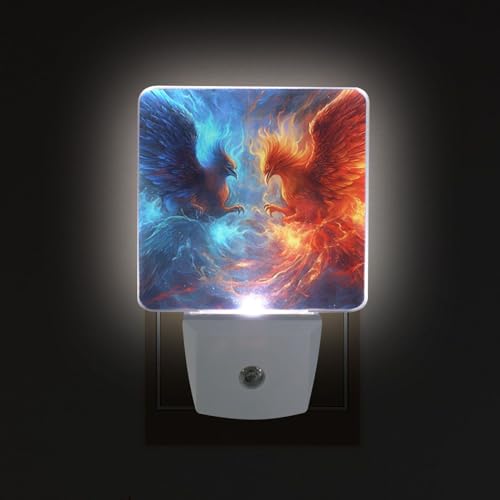 Image of Phoenix Red Blue Night Lights 2 Pack Plug-in Wall Led Nightlight Auto Dusk-to-Dawn Sensor Lamps for Bedroom Kitchen Bathroom