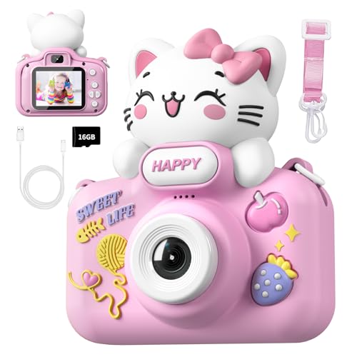 Kids Camera for Girls Age 3-11, Dual Lens 1080P Children Digital Camera with 16GB Card, Toddler Camera Toy, Christmas or Birthday Gift for Girls (Pink)