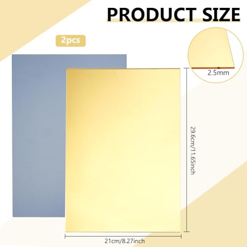 Image of BENECREAT 2Pcs 12x8 Inch Acrylic Mirror Sheets, 1 /10 Inch(2.5mm) Square Flexible Mirror Sheets with Film Attached for Engraving Wall Decor DIY Crafts, Gold