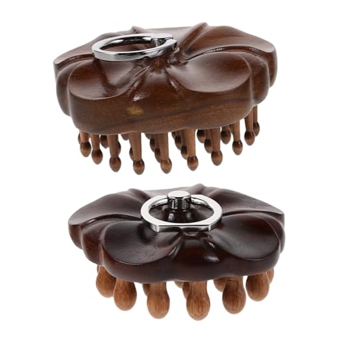 FRCOLOR 2 Piezas Peines de Madera con Anillo para Dedos Peine de Dientes Redondos para Masaje y Gua Sha Herramienta Manual de Raspado para Tipo de Cabello