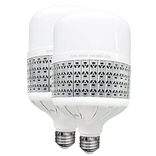 dobvyvn 50W High Power LED Bulb, Daylight White 6500k LED Light Bulbs, 450W-500W Light Bulb Equivalent, E26 Medium Base High Watt Commercial Bulbs for Garage Warehouse Workshop Office, 2 Pack