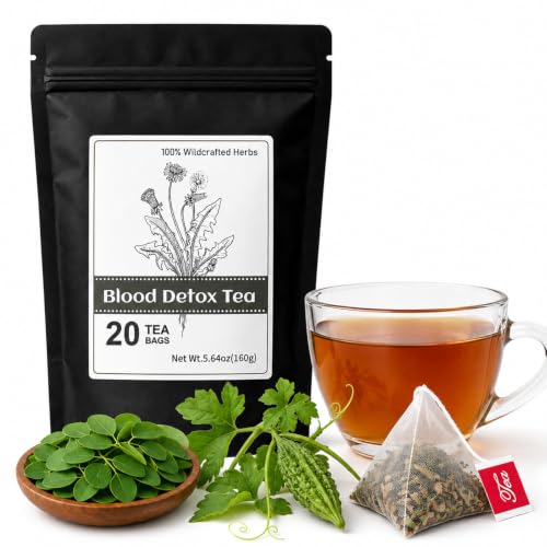 Blood Detox Tea Jamaica, Crafted Herbs Blend with Moringa Leaf, Cerasee, Dandelion, Burdock Root, Hand Picked and Sun-Dried, All Natural Herbal, Caffeine-Free, 20 Teabags