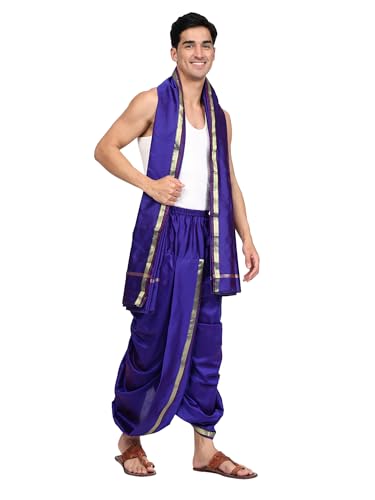 Image of Rameshwaram Fabrics Mens Ready to Wear Silk Dhoti with Angwastra Set - Pocket Dhothi