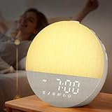 Sunrise Alarm Clock for Morning Wake-Up: White Noise Machine with 30 Soothing Sounds 9 Colors Light for Bedroom - Gentle Gradual Wake Up Light for Heavy Sleepers Adjustable Brightness Volume - Beige