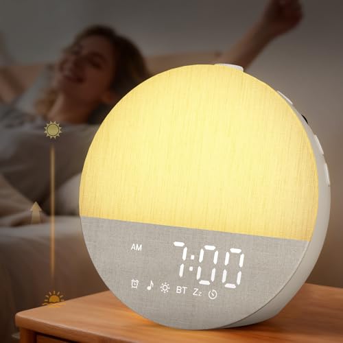 Sunrise Alarm Clock for Morning Wake-Up: White Noise Machine with 30 Soothing Sounds 9 Colors Light for Bedroom - Gentle Gradual Wake Up Light for Heavy Sleepers Adjustable Brightness Volume - Beige