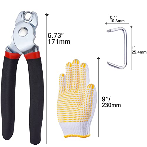 Hog Ring Pliers With 483Pcs 3/4" 1/2" 3/8" 1" Galvanized Hog Rings And Anti-Slip Gloves Perfect For Furniture Upholstery, Auto Upholstery, Cords, Animal Pet Cages, Bagging (Bent Hog Rings Pliers Kit) #TOP1
