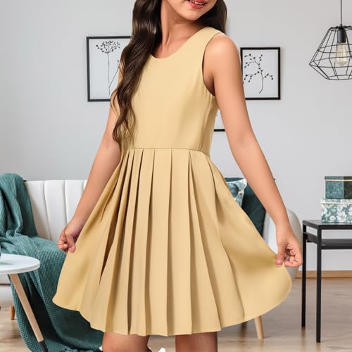 Girls Preppy Jumper Sleeveless Dress Pleated Knee Length A-Line Buttons Dresses Summer School 𝗨niform Dress2