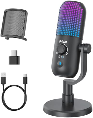 USB Microphone for PC Gaming,Streaming&Podcast,Plug & Play RGB Desktop Mic with One-Touch Mute,Cardioid Noise-Canceling Computer Mic for Twitch,YouTube,Recording on PC & Laptop(Black)