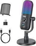 USB Condenser Microphone for PC Gaming,Streaming&Podcast,Plug & Play RGB Desktop Mic with One-Touch Mute,Cardioid Noise-Canceling Computer Mic for Twitch,YouTube,Recording on PC & Laptop(Black)