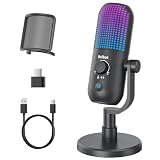 BRIBAT USB Microphone for PC Gaming,Streaming&Podcast,Plug & Play RGB Desktop Mic with One-Touch Mute,Cardioid Noise-Canceling Computer Mic for Twitch,YouTube,Recording on PC & Laptop(Black)