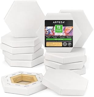 Arteza Stretched Canvas for Painting, 12 Pack, 5.1 cm, Wood Frame, 100% Cotton 8-oz Primed Hexagonal Blank Canvases for Acrylic Painting and Pouring