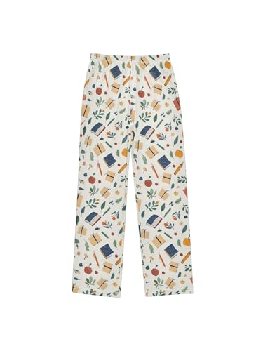 ZZKKO Books Pens Leaves Boys Pants for Kids Jogger Pants with Pockets S