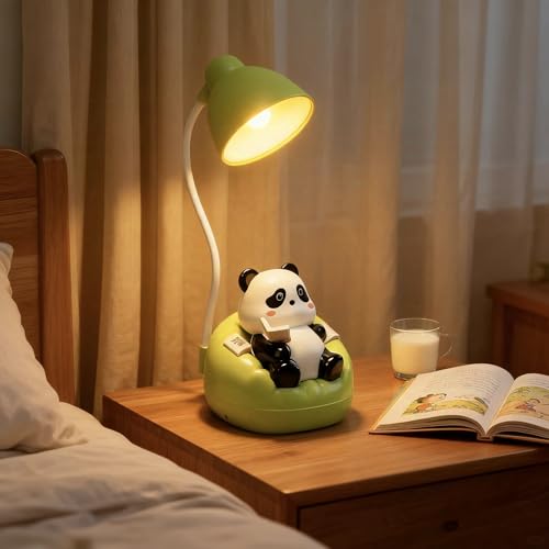 YGFEJSDNSW Cute Panda Night Light with Phone Stand & Storage Rechargeable Bedside Lamp 3-Level Touch Control Adjustable LED Desk Lamp with USB for Bedroom Study Room Boys Girls Gift (Green)