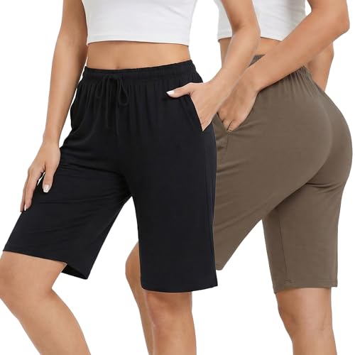 Image of HEARTNICE Womens Soft Pajama Shorts Lounge Bermuda Shorts Casual Knee-Length Sleep Shorts
