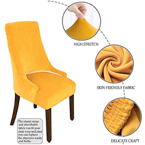 Boguang Velvet Tufted Wingback Chair Cover Slipcovers,Stretch Fit Dining Chair Covers,Reusable Washable Soft Spandex Sloping Armchair Cover (Golden,Set Of 1) #TOP4