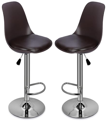 Image of DPI Modern Height Adjustable and 360 Degree Revolving Bar Stool | Kitchen Chair Suitable for Kitchen Cafeteria Dining Office Shops | (2, Brown)