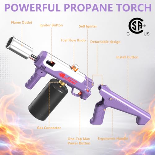 Image of ARTFLAMM Turbo Propane Torch Gun with One-Touch Max Flame Boost, Powerful Blow Torch with Adjustable Flame for Weed Removal, BBQ, Fire Starting, Grilling & Outdoor Use