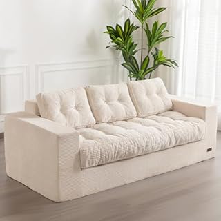 MAXYOYO Canapé 3 Places en Velours Côtelé, Floor Sofa Rembourré avec Accoudoirs, Canapé Causeuse avec Coussin et Dossier Capitonnés, Grand Sofa Poire pour Chambre à Coucher ou Salon