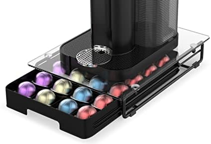 EVERIE 3'' SLIM Crystal Tempered Glass Organizer Drawer Holder Compatible with Nespresso Vertuo Capsules, Compatible with 24 Vertuoline Pods, NP06
