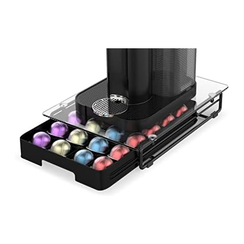 EVERIE 3'' SLIM Crystal Tempered Glass Organizer Drawer Holder Compatible with Nespresso Vertuo Capsules, Compatible with 24 Vertuoline Pods, NP06 Cover