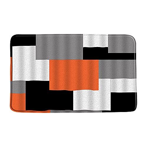 Schwarz Weiß Grau Orange Geometrisches Muster Abstrakt Modern Badematte Teppich Memory Foam Weich...
