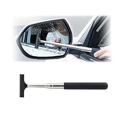 Car Rearview Mirror Wiper, Retractable Auto Glass Squeegee, Water Cleaner with Telescopic Long Rod, Portable Cleaning Tool for All Vehicles, Universal Automotive Accessories (Black)
