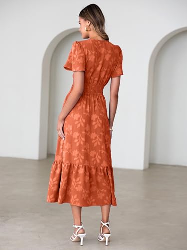Image of Simplee Womens Summer Boho Maxi Dress Semi Formal Wedding Guest Short Sleeve V Neck Empire Waist Floral Long Dresses