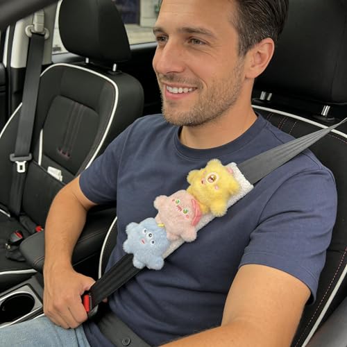 Image of Baby Car Seat Neck Cover, Baby Strap Pad, Car Seat Strap Cover, Car Seat Belt Cover Boy Girl, Baby Neck Pad Protector, Car Strap Pad Fleece, Belt Pad Plush Doll, Seat Belt Pads (Yellow, Pink, Blue)