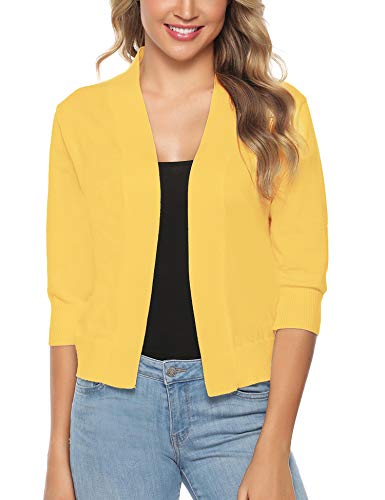 iClosam Women Open Front Cardigan 3/4 Sleeve Long Sleeve Cropped Bolero Shrug