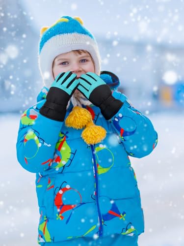 Image of SATINIOR 2 Pairs Kids Waterproof Winter Snow Gloves Ski Gloves for Boy Girl Outdoor Warm Thickening Snowboard