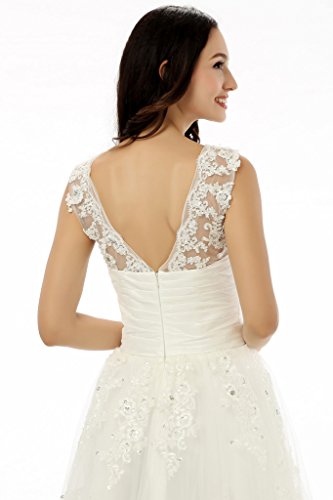 Engerla Women's Tea Length Straps Tulle Applique Crystal Bride Wedding Gown(Us12) White #TOP5