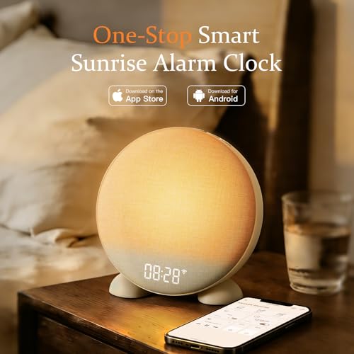 ANJANK App Smart Sunrise Alarm Clock Sound Machine with Wake up Light, Dimmable Clock & Night Light, Up to 15 Alarms, White Noise Machine with 25 Soothing Sounds for Bedroom, Gift for Kids Adults - Image 2