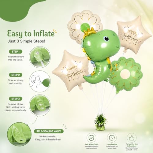 Image of Wanna Party Giant Baby Dinosaur Balloons Set - Pack of 5 | Dino Balloons for Dinosaur Party Decorations | Dinosaur Birthday Balloons for Dinosaur Birthday Decorations