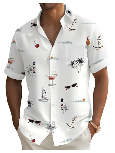 Men's Tropical Print Button Down Shirts Short Sleeve Collared Vacation Beach Summer Casual Shirts