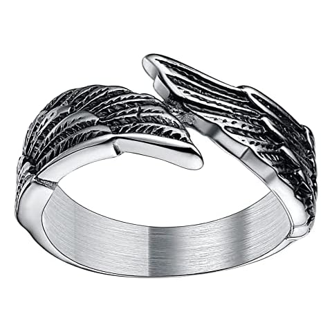 Wing silver Stainless steel Ring Feather Hip hop Band Rings Jewelry Fashion Punk Accessories For Men&Women size 10 Cover