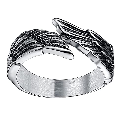 Wing silver Stainless steel Ring Feather Hip hop Band Rings Jewelry Fashion Punk Accessories For Men&Women size 11