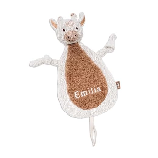 wunderwunsch JOLLEIN Schmusetuch optional personalisiert - Schnullertuch Baby Motiv Bär, Giraffe, Löwe oder Fuchs als Kuscheltuch für Babys (Giraffe, mit Name)