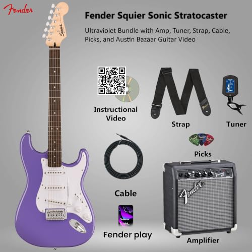 Image of Fender Squier Sonic Stratocaster - Ultraviolet Bundle with Frontman 10G Amp, Tuner, Strap, Cable, Picks, and Austin Bazaar Instructional DVD