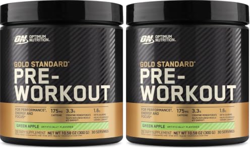 Image of Optimum Nutrition Gold Standard Pre Workout with Creatine,Beta-Alanine,and Caffeine for Energy,Flavor: Green Apple,30 Servings (Packaging May Vary),(Pack of 2)