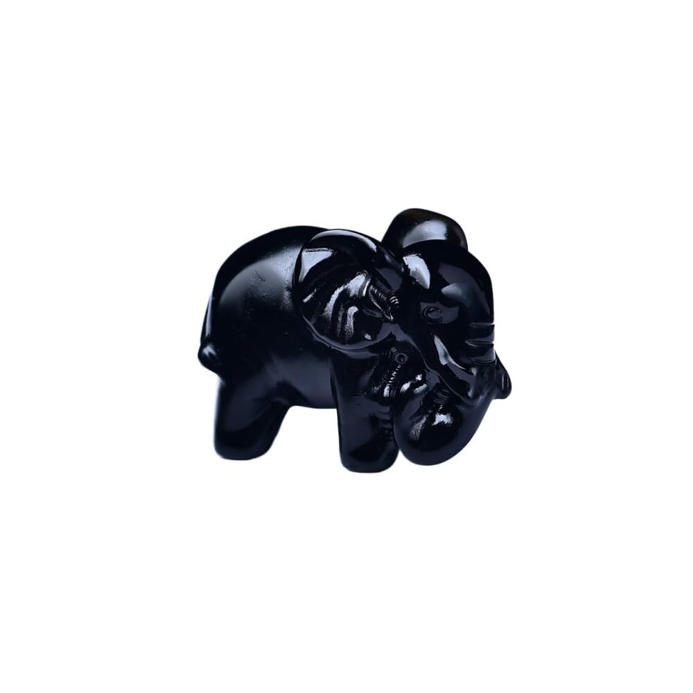 HUFFA 1.38" Crystal Elephant Figurine - Natural Stone Charm For Home Decor(Obsidian)