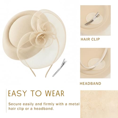 Image of DRESHOW Fascinators Hat Feather Headband Women's Fascinators Tea Party Headwear with Clip Flower Head Band for Girls & Women