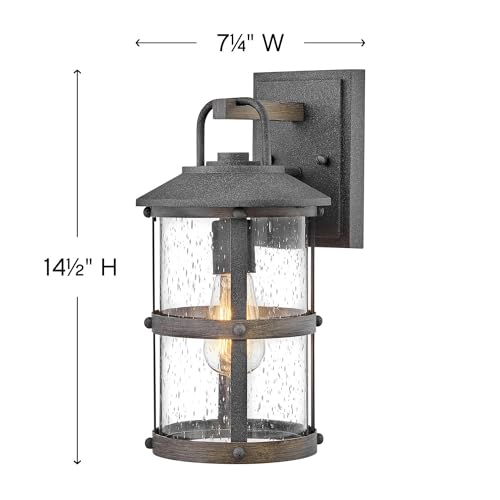 Hinkley Lakehouse 2680DZ Small Outdoor Wall Lantern - Coastal Style, Nautical Touches, Clear Seedy Glass - Aged Zinc + Driftwood Accents - Image 2