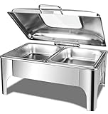 Shoppers Hub PNQ 9L Rectangle 2 Compartment Chafing Dish with Hydraulic Soft Closeand Gel Based Heating for Use in Hotels, Buffets, Restaurants (Size: 36x56x20cm)