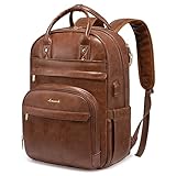 LOVEVOOK Leather Laptop Backpack for Women,15.6 inch Vintage Work Backpack Purse with USB port,Fashion Travel Backpack Waterproof Teacher Backpack for Business College Brown
