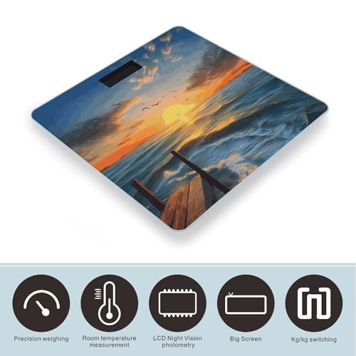 Báscula digital Sunset Sea de vidrio templado para baño miniatura 3