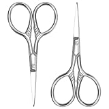 2 Pcs Small Precision Scissors Small Facial Hair Scissors Stainless Steel Multi-Purpose Vintage Beauty Grooming Kit Straight Tip Snips for Eyebrow Eyelash Beard Moustache with PU Sheath
